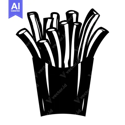 Aset premium populer: Black and White Illustration of French Fries in a Paper Bag