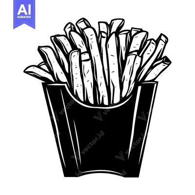 Popular premium asset: Black and White Illustration of French Fries in a Paper Container