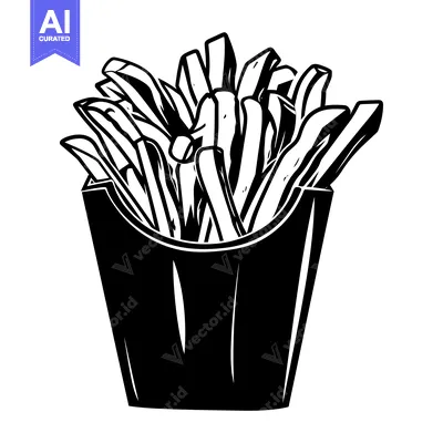 Popular premium asset: A Black and White Illustration of French Fries in a Paper Container