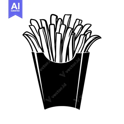 Aset premium populer: Black and White Illustration of French Fries in a Carton