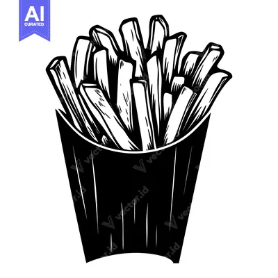Popular premium asset: Black and White Illustration of French Fries in a Paper Container