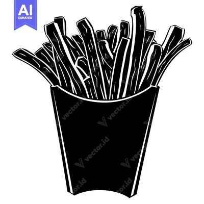 Black and White Silhouette of French Fries in a Paper Container