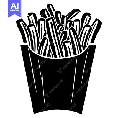 Black and white silhouette of french fries in a paper container