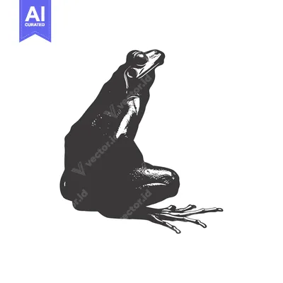 Aset desain premium: Black and White Illustration of a Sitting Frog