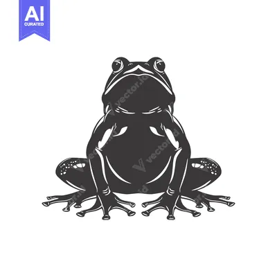 Premium design asset: Black and White Silhouette of a Frog Sitting with Legs Spread Wide
