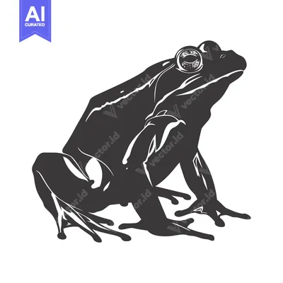 Premium design asset: Black and White Illustration of a Frog Sitting on a White Background