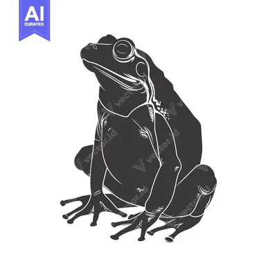 Premium design asset: Black and white illustration of a frog sitting upright