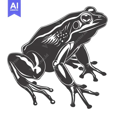 Premium design asset: Black and White Illustration of a Frog Sitting on a White Background