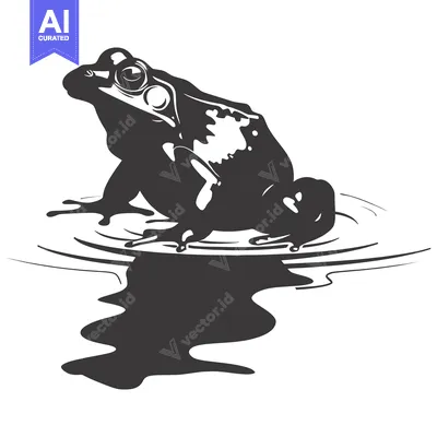 Aset premium populer: A Silhouetted Frog Perched on Water with Its Reflection