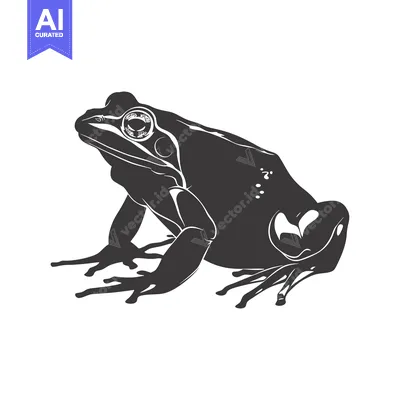 Aset desain premium: A black and white illustration of a frog in a sitting position.