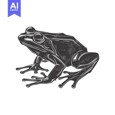 Premium design asset: Black and White Illustration of a Frog with Detailed Features
