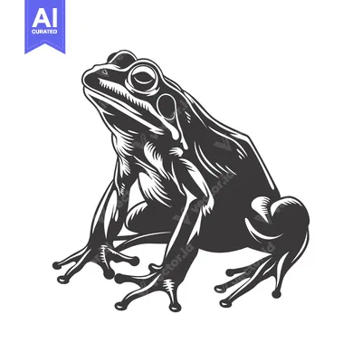 Aset premium populer: Black and White Illustration of a Sitting Frog