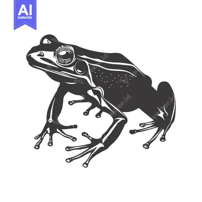 Aset desain premium: A Black and White Illustration of a Sitting Frog