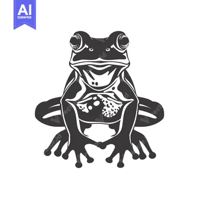 Aset premium populer: Black and White Illustration of a Sitting Frog with Big Eyes