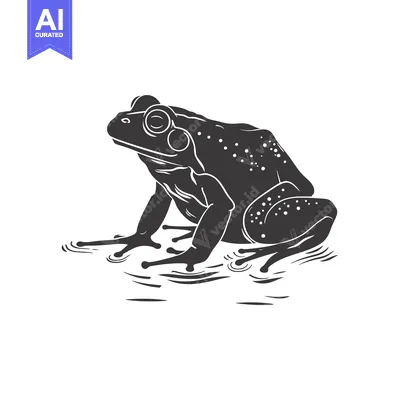 Black and White Silhouette of a Frog Sitting in Water