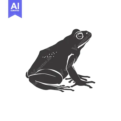 Aset desain premium: Black and White Silhouette of a Frog Sitting