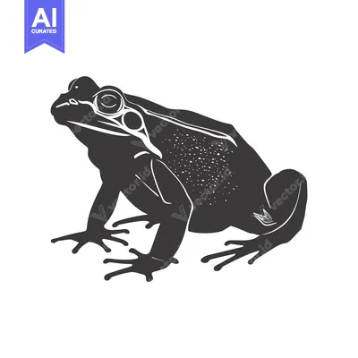 Aset desain premium: Black and white silhouette of a frog sitting on a white background