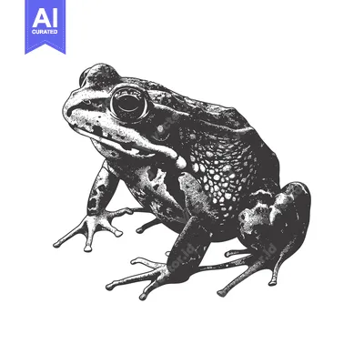 Premium design asset: Detailed Black and White Illustration of a Frog Sitting with its Legs