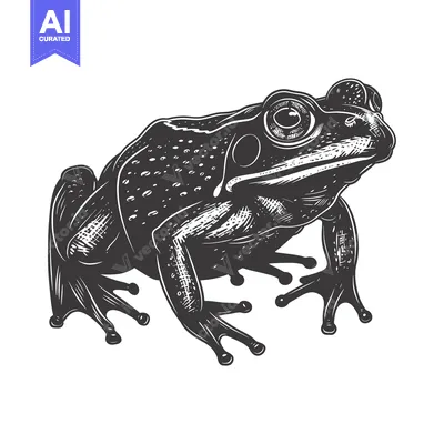 Aset desain premium: Hand-drawn black and white illustration of a frog