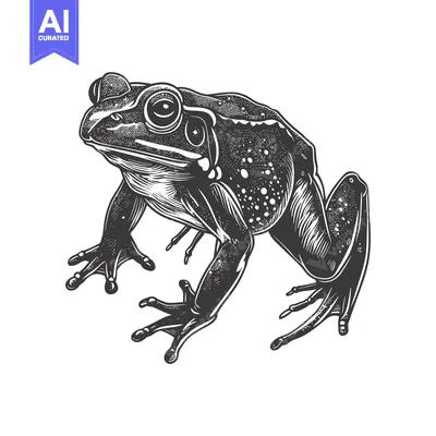 Premium design asset: Hand-Drawn Black and White Illustration of a Frog