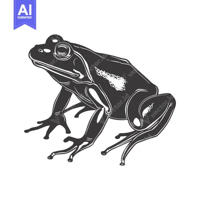 Premium design asset: Black and White Illustration of a Frog Sitting with its Legs Spread Ou