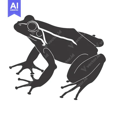Aset desain premium: A black and white silhouette of a frog in a sitting position