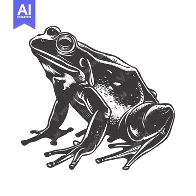 Aset premium populer: A Detailed Black and White Illustration of a Frog