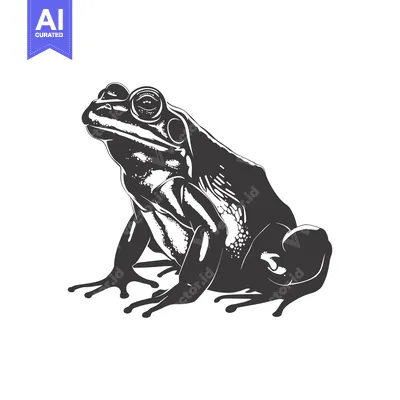 Aset premium populer: A detailed black and white illustration of a frog sitting with its hea