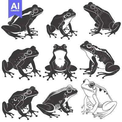 Aset premium populer: Collection of Eight Silhouettes of Frogs in Various Poses