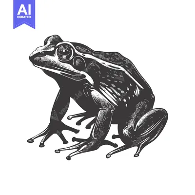 Premium design asset: Detailed Black and White Illustration of a Frog