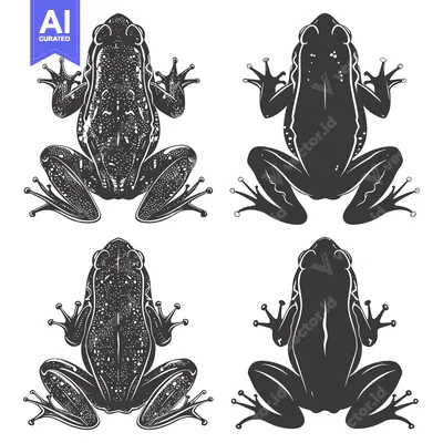Popular premium asset: Four Detailed Black and White Frog Silhouettes