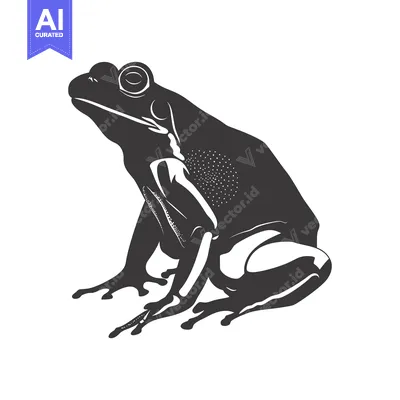 Aset desain premium: Black and White Silhouette of a Frog Sitting