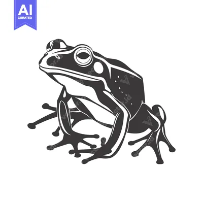 Black and White Silhouette of a Frog with Detailed Features