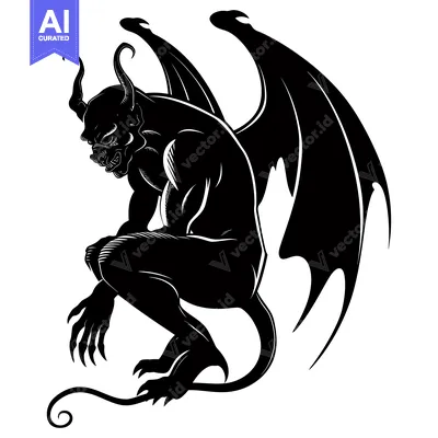 Popular premium asset: Black and White Silhouette of a Winged Demon with Claws