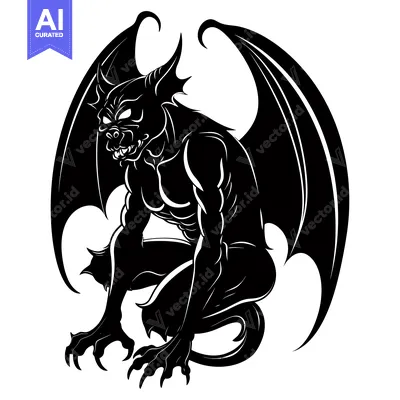 Popular premium asset: Black and white illustration of a gargoyle with wings
