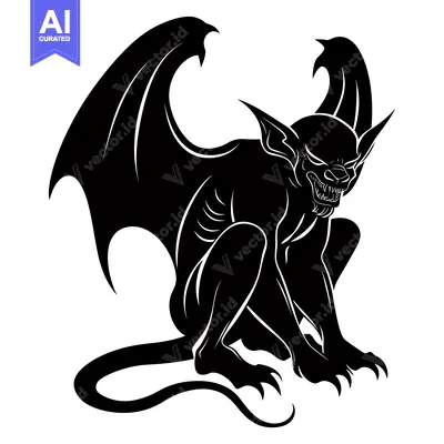 Aset premium populer: Black and White Silhouette of a Sitting Winged Creature with Claws
