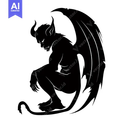 Aset premium populer: Silhouette of a Demon with Horns, Wings, and a Tail