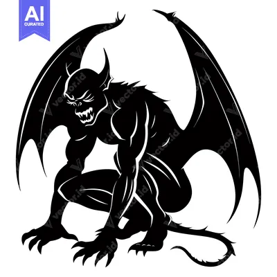 Aset premium populer: Black and White Silhouette of a Crouching Demon with Wings