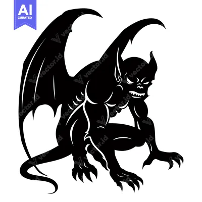Aset premium populer: Black and White Silhouette of a Winged Demon with Claws