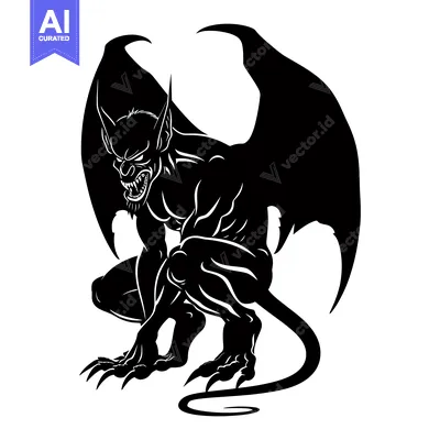 Popular premium asset: Black and White Silhouette of a Crouching Gargoyle with Wings