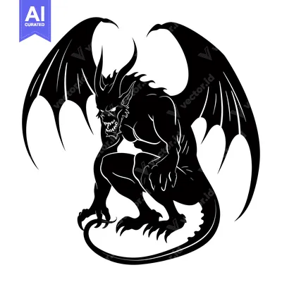 Aset premium populer: Black and White Silhouette of a Winged Monster with Claws