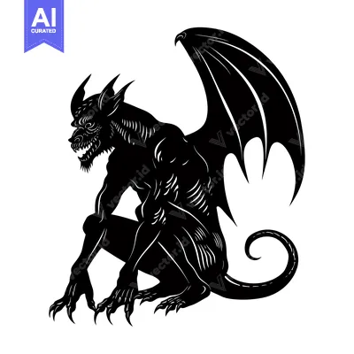 Aset premium populer: Black and White Silhouette of a Winged Demon with Claws