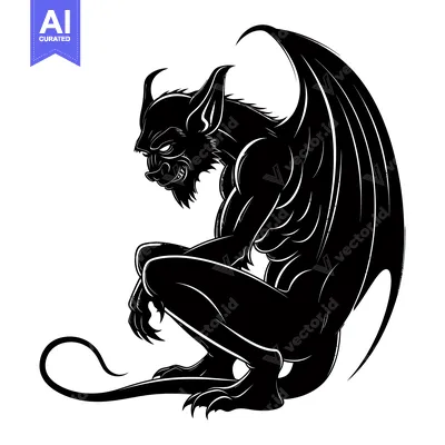Aset premium populer: Black and White Silhouette of a Sitting Gargoyle with Wings