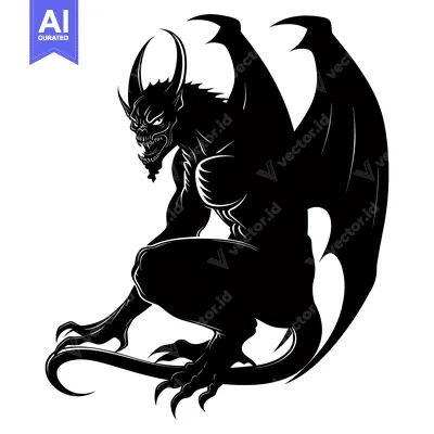 Aset premium populer: Black silhouette of a crouching dragon with wings and claws