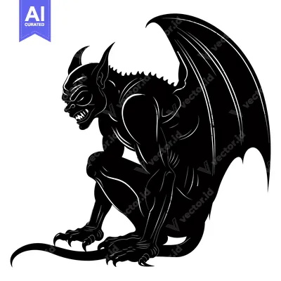 Silhouette of a Sitting Gargoyle with Wings
