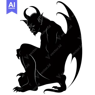 Aset premium populer: Silhouette of a Crouching Demon with Horns and Wings