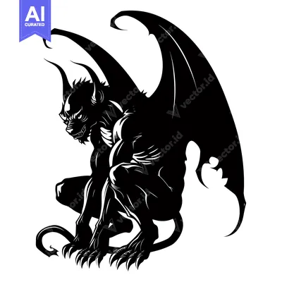 Popular premium asset: Black and White Silhouette of a Sitting Gargoyle with Wings