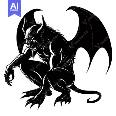 A Black and White Illustration of a Demon-Like Creature with Wings