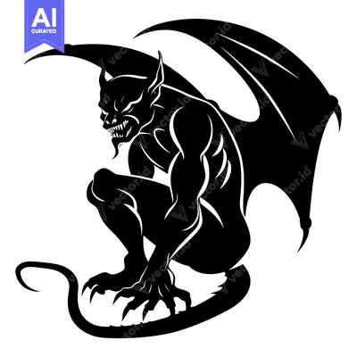 Aset premium populer: Black and White Silhouette of a Demon with Wings and Claws