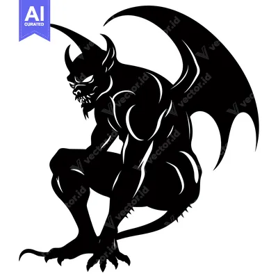 Aset premium populer: Black and white silhouette of a gargoyle with wings and a sharp tail